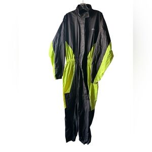 Mens Weise Black and Neon Green Motorcycle Rain Gear Suit